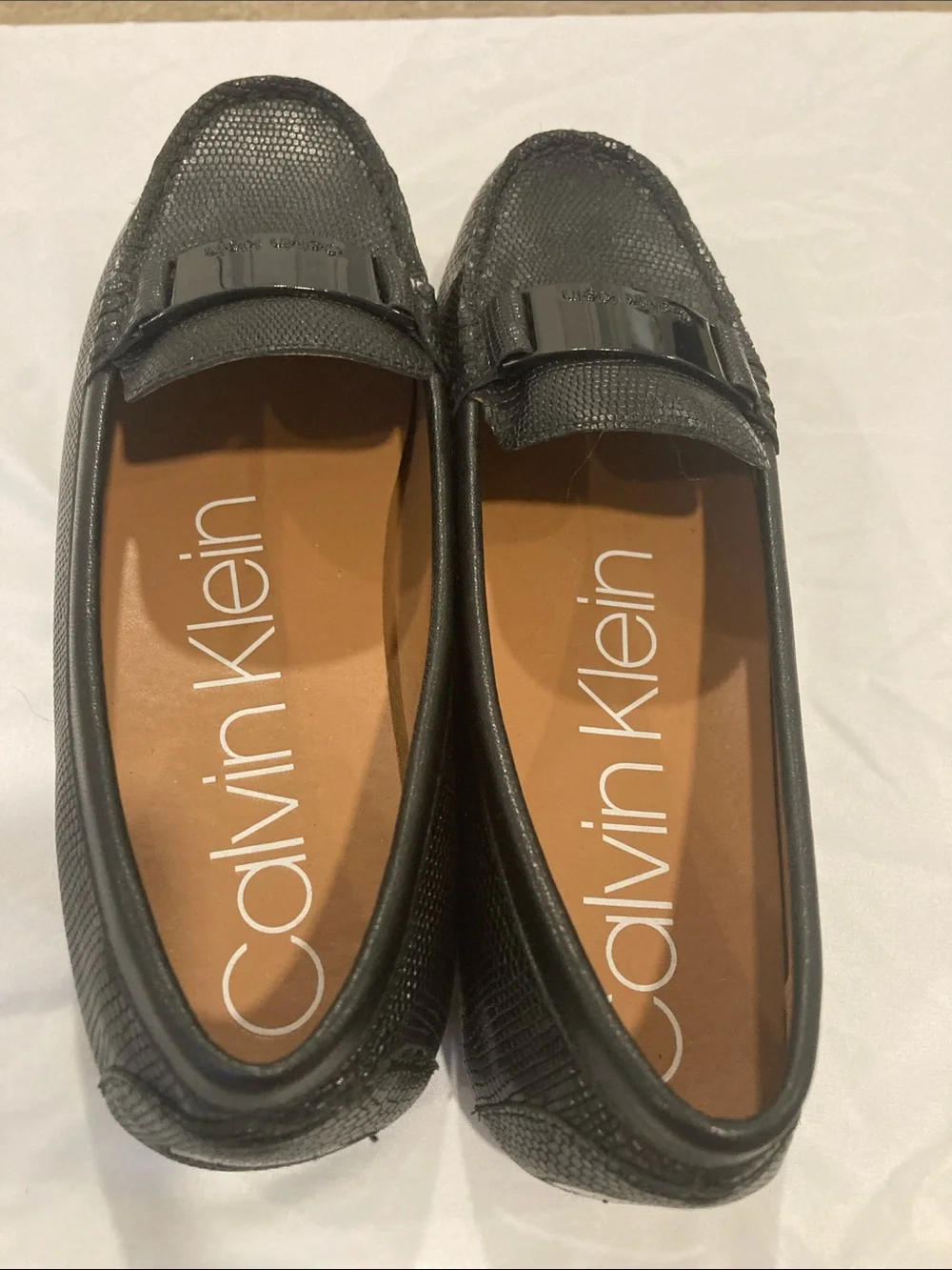 Calvin Klein Black Women's Textured Loafers with Logo Plaque